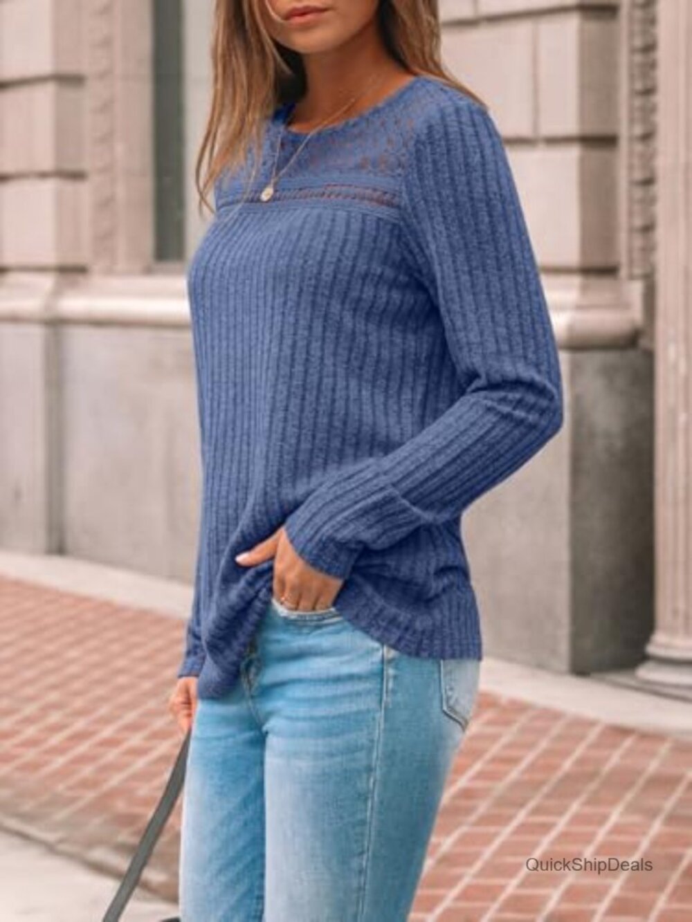 Lace Long Sleeve Tunic Top Lightweight Knit Sweater Business Casual - Picture 2 of 6